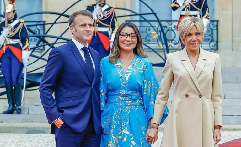 Emmanuel Macron, Janja da Silva e Brigitte Macron Foto: Cláudio Kbene