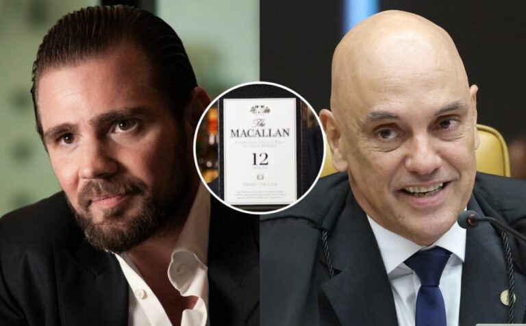 Vorcaro e Moraes degustaram uísque em Londres Fotos: Ana Paula Paiva/Valor/Agência O Globo // Reprodução/YouTube Jornada do Whisky // Luiz Silveira/STF